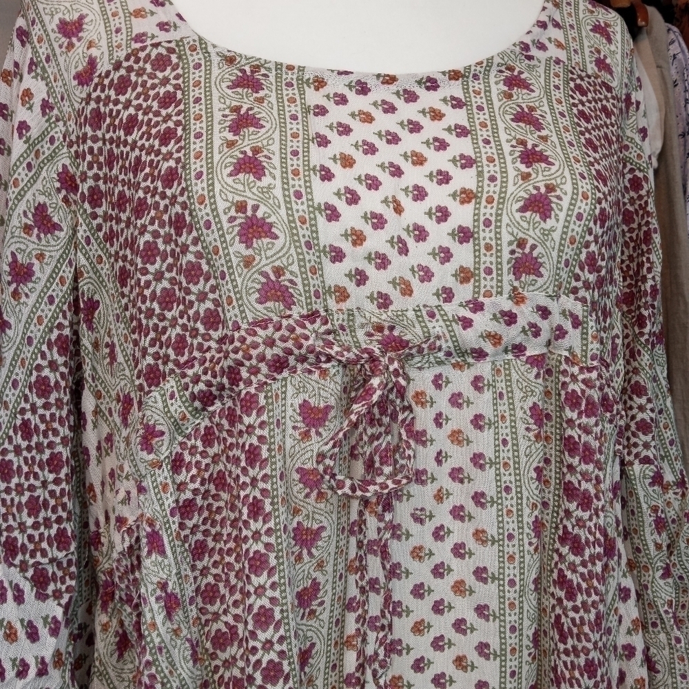 RAGA Boho Mixed Floral Print Babydoll Dress Bell Sleeve Prairiecore NWT Size Sm. - Picture 3 of 13